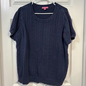 Navy Cable Knit Short Sleeve Sweater